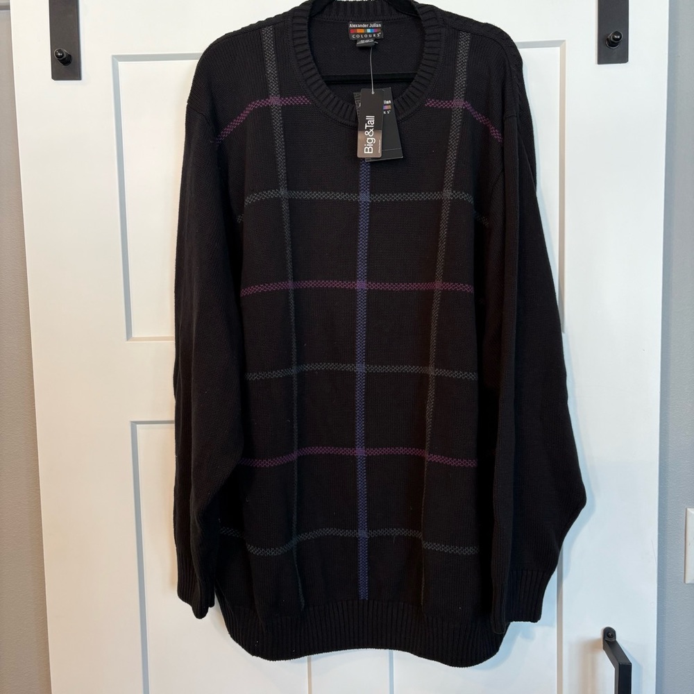 Alexander Julian Black Checkered Crewneck Sweater Mens 4XL